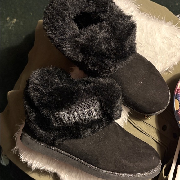 Juicy Couture Shoes - Juicy Couture Black Boots with Fur and Rhinestones is like 7 or 7.5